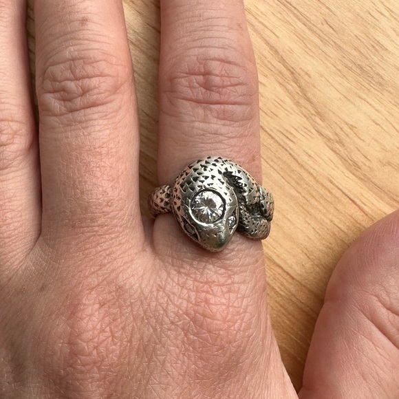 One of a Kind Vintage Sterling Silver Snake Ring with Round CZ Center size 9.5 - Picture 3 of 10